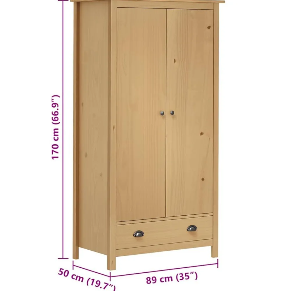 vidaXL Armarios Y Almacenamiento-Armario de 2 puertas Hill madera maciza pino 89x50x170cm