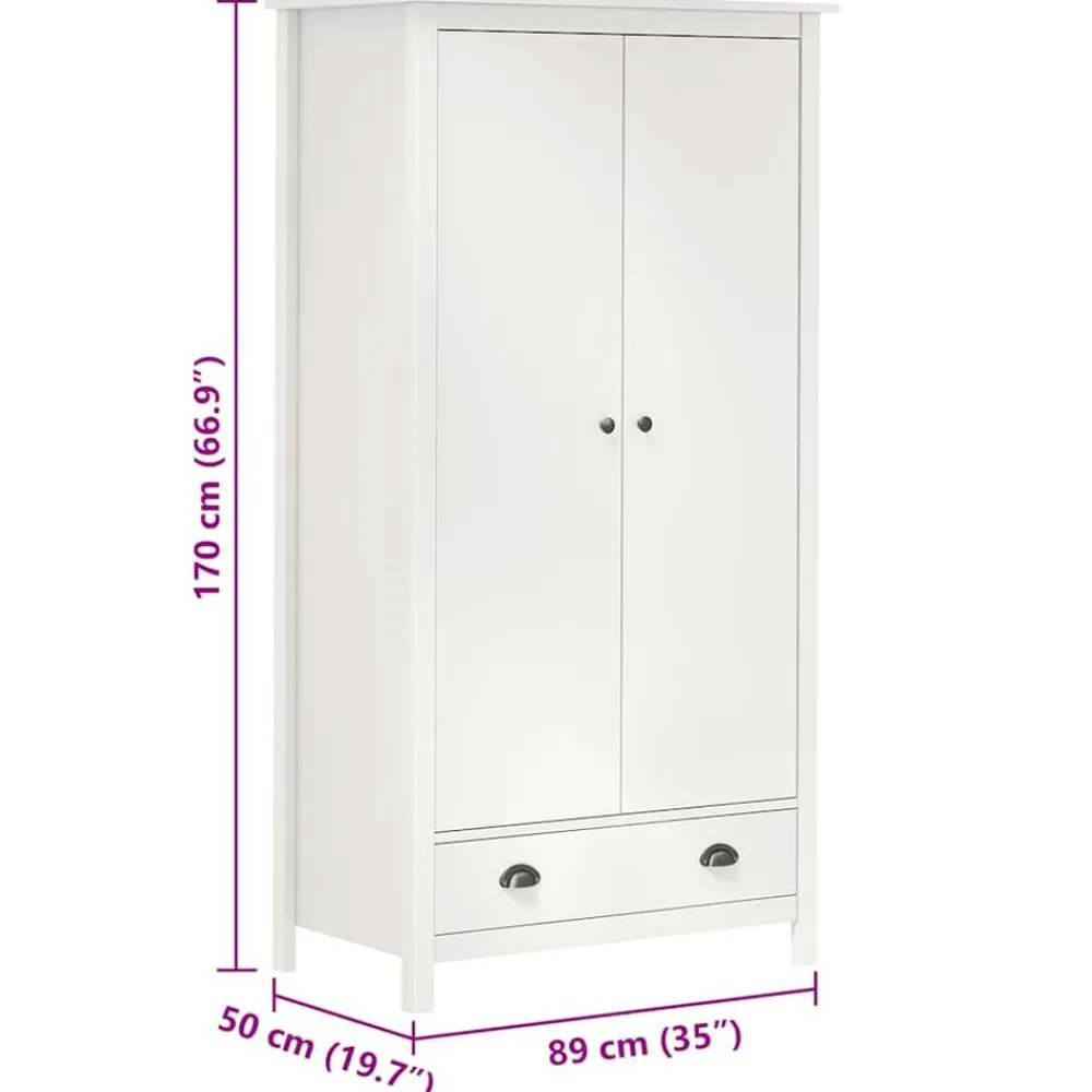 vidaXL Armarios Y Almacenamiento-Armario de 2 puertas Hill madera maciza pino 89x50x170cm