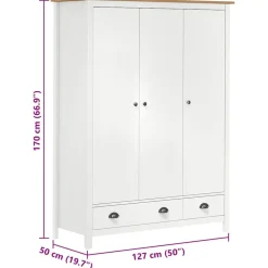 vidaXL Armario de 3 puertas Hill Range madera pino blanco 127x50x170cm Blanco y marr&oacute;n Best