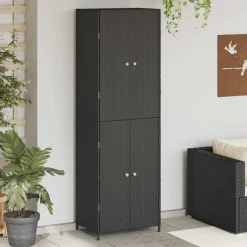 vidaXL Armario de almacenaje de jardín ratán PE 59x40x180 cm Negro Discount