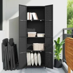 vidaXL Armario de almacenaje de jardín ratán PE 59x40x180 cm Negro Discount