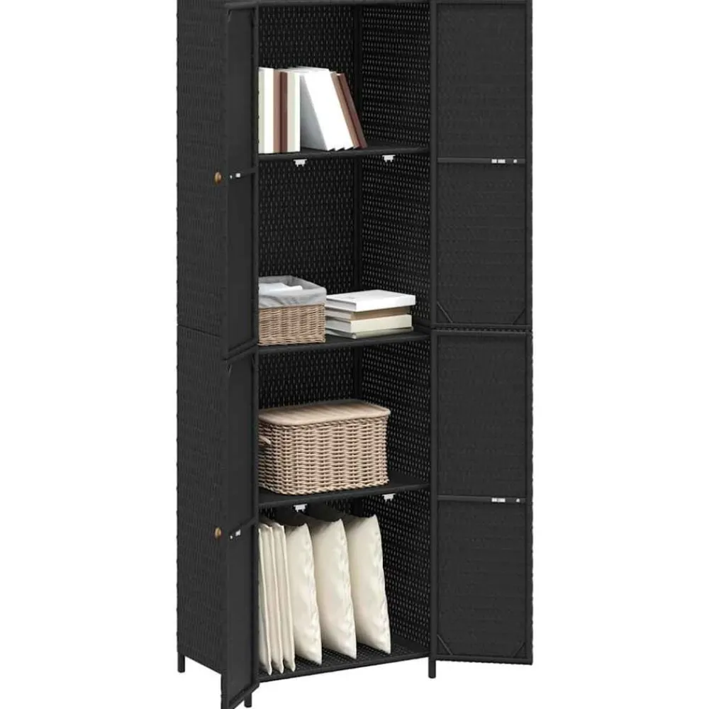 vidaXL Armario de almacenaje de jardín ratán PE 59x40x180 cm Negro Discount