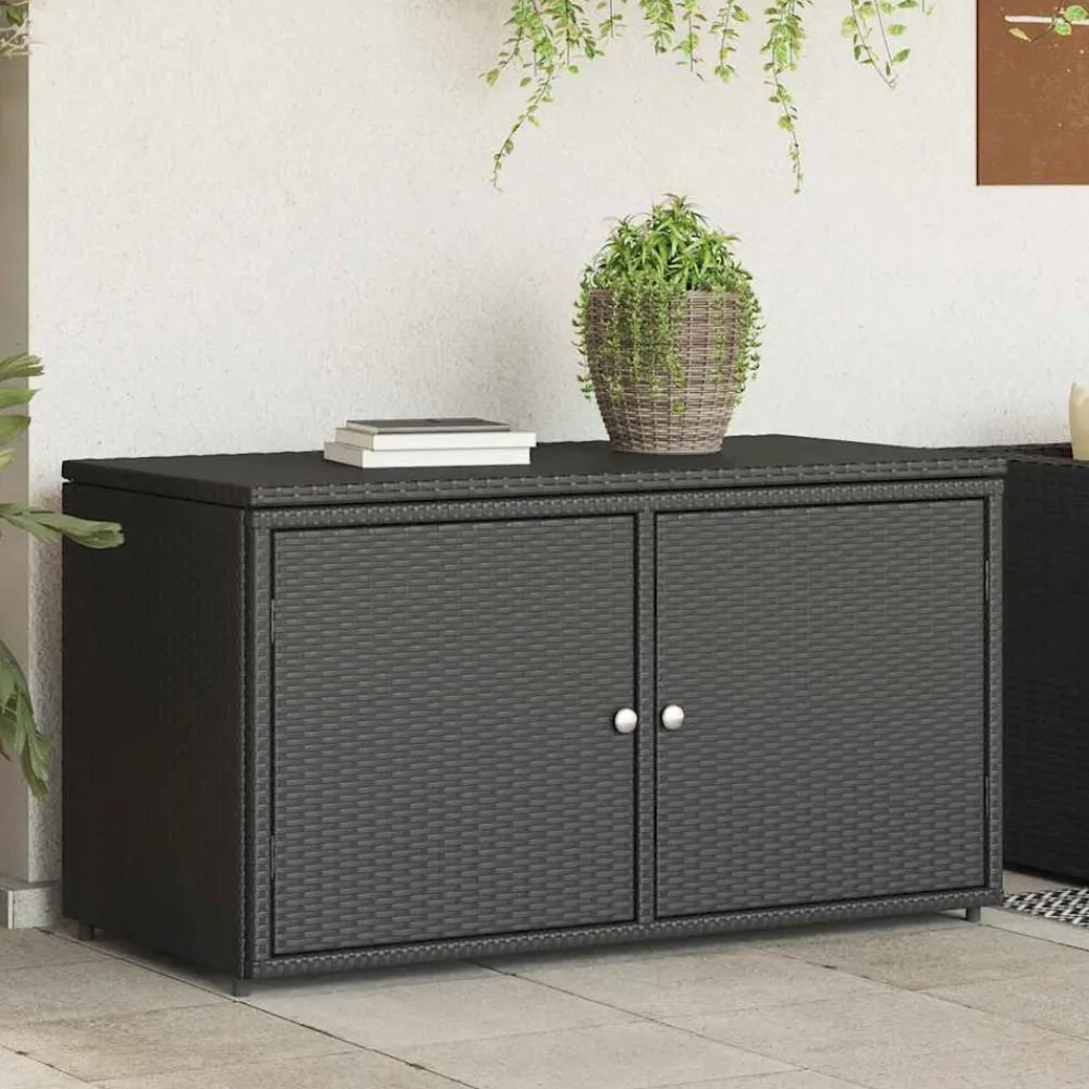 vidaXL Armario de almacenaje de jardín ratán PE 110x55x60,5 cm Negro Hot
