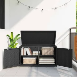 vidaXL Armario de almacenaje de jardín ratán PE 110x55x60,5 cm Negro Hot