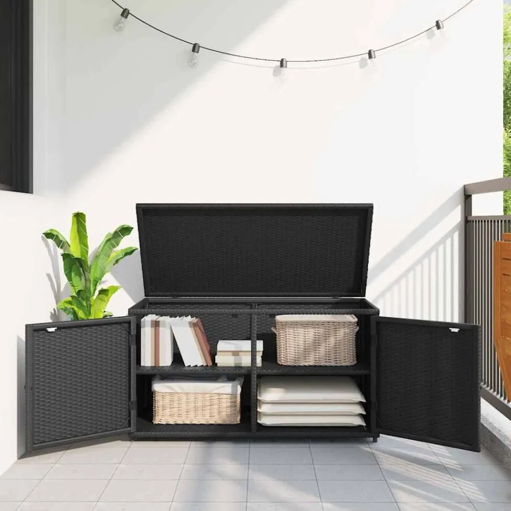 vidaXL Armario de almacenaje de jardín ratán PE 110x55x60,5 cm Negro Hot