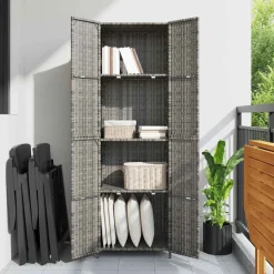 vidaXL Armario de almacenaje de jardín ratán PE 59x40x180 cm Gris
