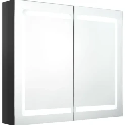 vidaXL Armario de baño con espejo LED negro brillante 80x12x68 cm Negro brillo Hot