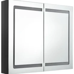 vidaXL Armario de baño con espejo LED negro brillante 80x12x68 cm Negro brillo Hot