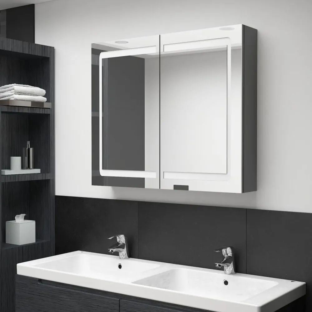 vidaXL Armarios Y Almacenamiento-Armario de baño con espejo y LED 80x12x68 cm