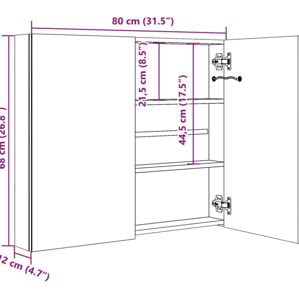 vidaXL Armarios Y Almacenamiento-Armario de baño con espejo y LED 80x12x68 cm