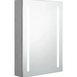 vidaXL Armarios Y Almacenamiento-Armario de baño con espejo y LED gris hormigón 50x13x70 cm