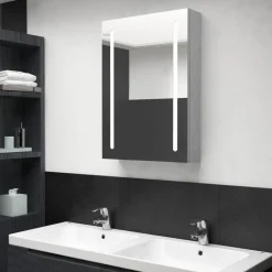 vidaXL Armarios Y Almacenamiento-Armario de baño con espejo y LED gris hormigón 50x13x70 cm