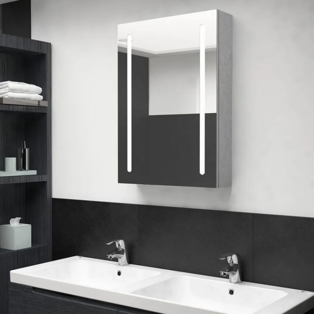 vidaXL Armarios Y Almacenamiento-Armario de baño con espejo y LED gris hormigón 50x13x70 cm