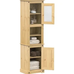 vidaXL Armario de baño «Corona» madera maciza de pino 50x40x185 cm Cera de miel Hot