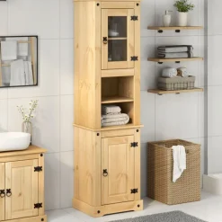 vidaXL Armario de baño «Corona» madera maciza de pino 50x40x185 cm Cera de miel Hot