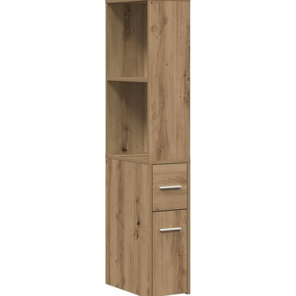 vidaXL Armarios Y Almacenamiento-Armario de baño estrecho con ruedas madera roble artisian
