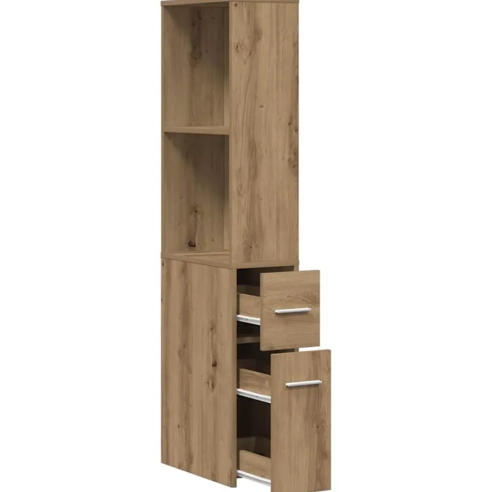 vidaXL Armarios Y Almacenamiento-Armario de baño estrecho con ruedas madera roble artisian