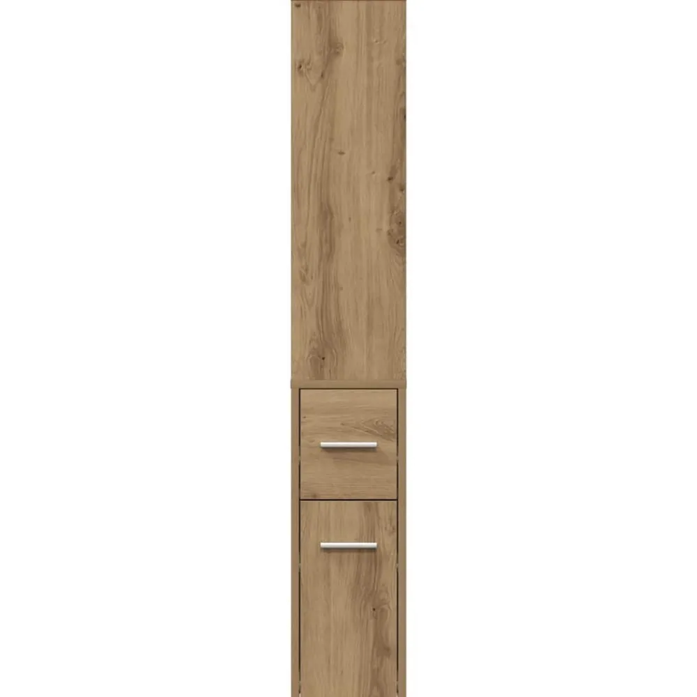 vidaXL Armarios Y Almacenamiento-Armario de baño estrecho con ruedas madera roble artisian