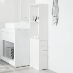 vidaXL Armarios Y Almacenamiento-Armario de baño estrecho con ruedas madera de ingeniería