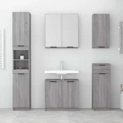 vidaXL Armario de baño madera contrachapada 32x34x188,5 cm Gris sonoma Sale