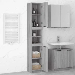 vidaXL Armario de baño madera contrachapada 32x34x188,5 cm Gris sonoma Sale