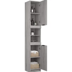 vidaXL Armario de baño madera contrachapada 32x34x188,5 cm Gris sonoma Sale