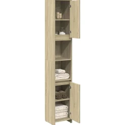vidaXL Armario de baño madera contrachapada color roble 30x30x183,5 cm Roble Sonoma New