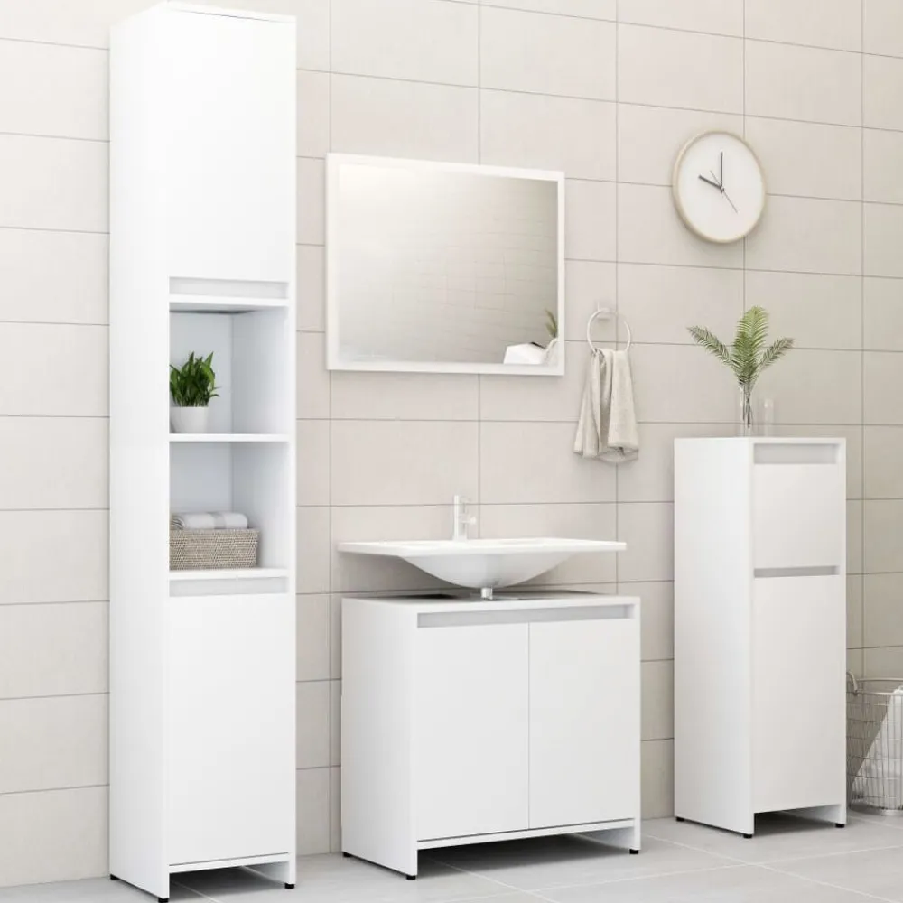 vidaXL Armario de baño madera contrachapada 30x30x95 cm Blanco Discount