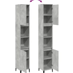vidaXL Armario de baño madera contrachapada gris hormigón 30x30x190 cm New