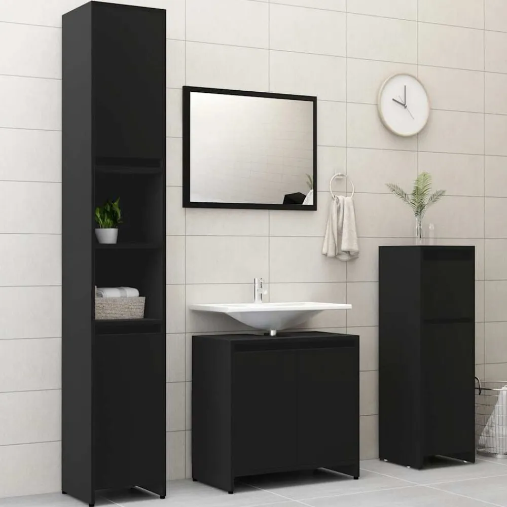 vidaXL Armario de baño madera contrachapada 30x30x95 cm Negro Hot