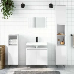 vidaXL Armario de baño madera de ingeniería blanco brillo 58x33x60 cm Blanco brillante Discount