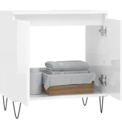 vidaXL Armario de baño madera de ingeniería blanco brillo 58x33x60 cm Blanco brillante Discount