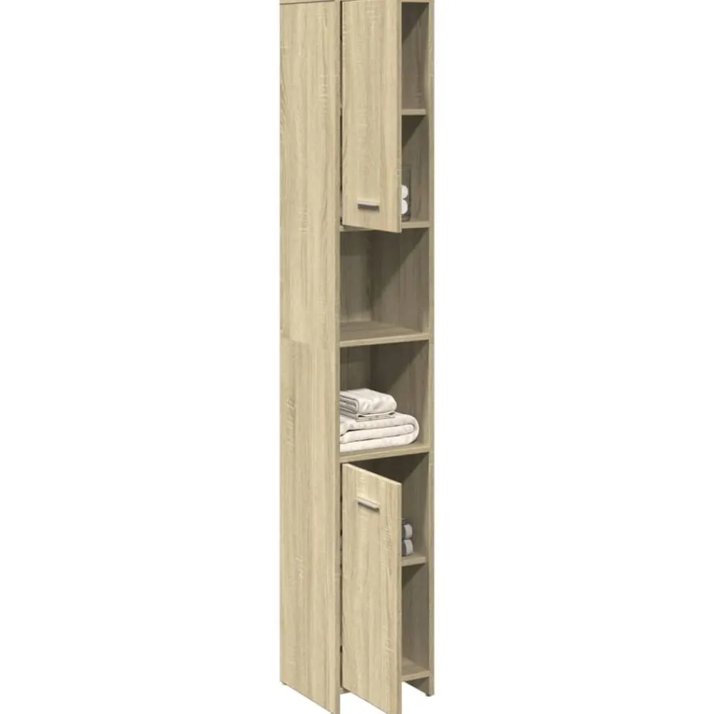 vidaXL Conjuntos De Muebles-Armario de baño madera contrachapada color roble 30x30x183,5 cm