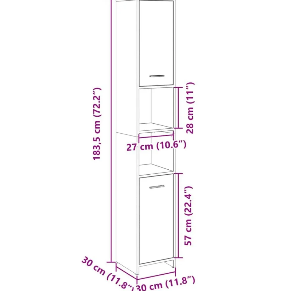 vidaXL Conjuntos De Muebles-Armario de baño madera contrachapada color roble 30x30x183,5 cm