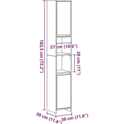 vidaXL Armario de baño madera de ingeniería envejecida 30x30x183,5 cm Madera antigua Outlet