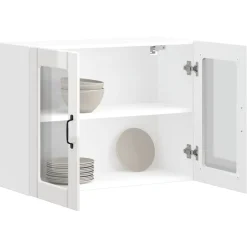 vidaXL Armario de cocina de pared con puerta de cristal "Lucca", madera de ingeniería blanca brillante Hot