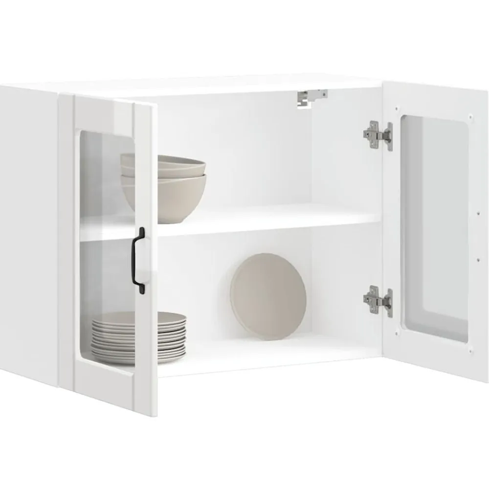 vidaXL Armario de cocina de pared con puerta de cristal "Lucca", madera de ingeniería blanca brillante Hot
