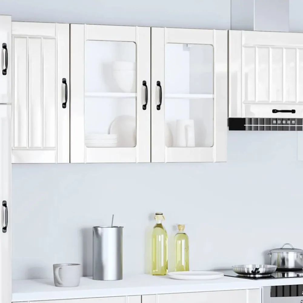 vidaXL Armario de cocina de pared con puerta de cristal "Lucca", madera de ingeniería blanca brillante Hot