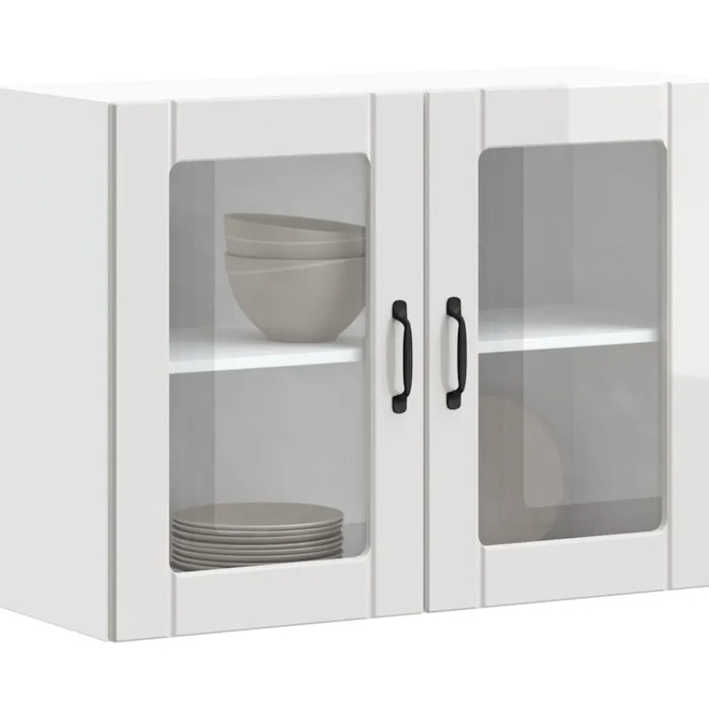 vidaXL Armario de cocina de pared con puerta de cristal "Lucca", madera de ingeniería blanca brillante Hot