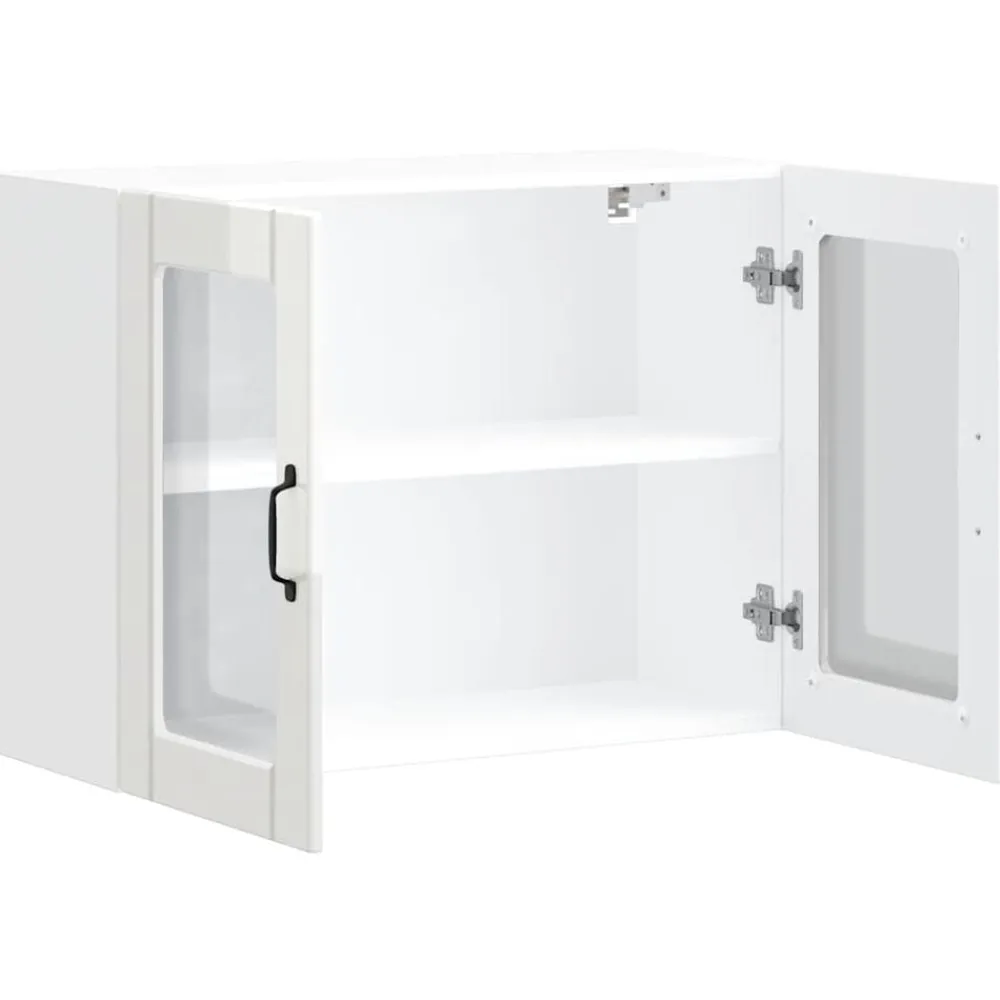vidaXL Armario de cocina de pared con puerta de cristal "Lucca", madera de ingeniería blanca brillante Hot