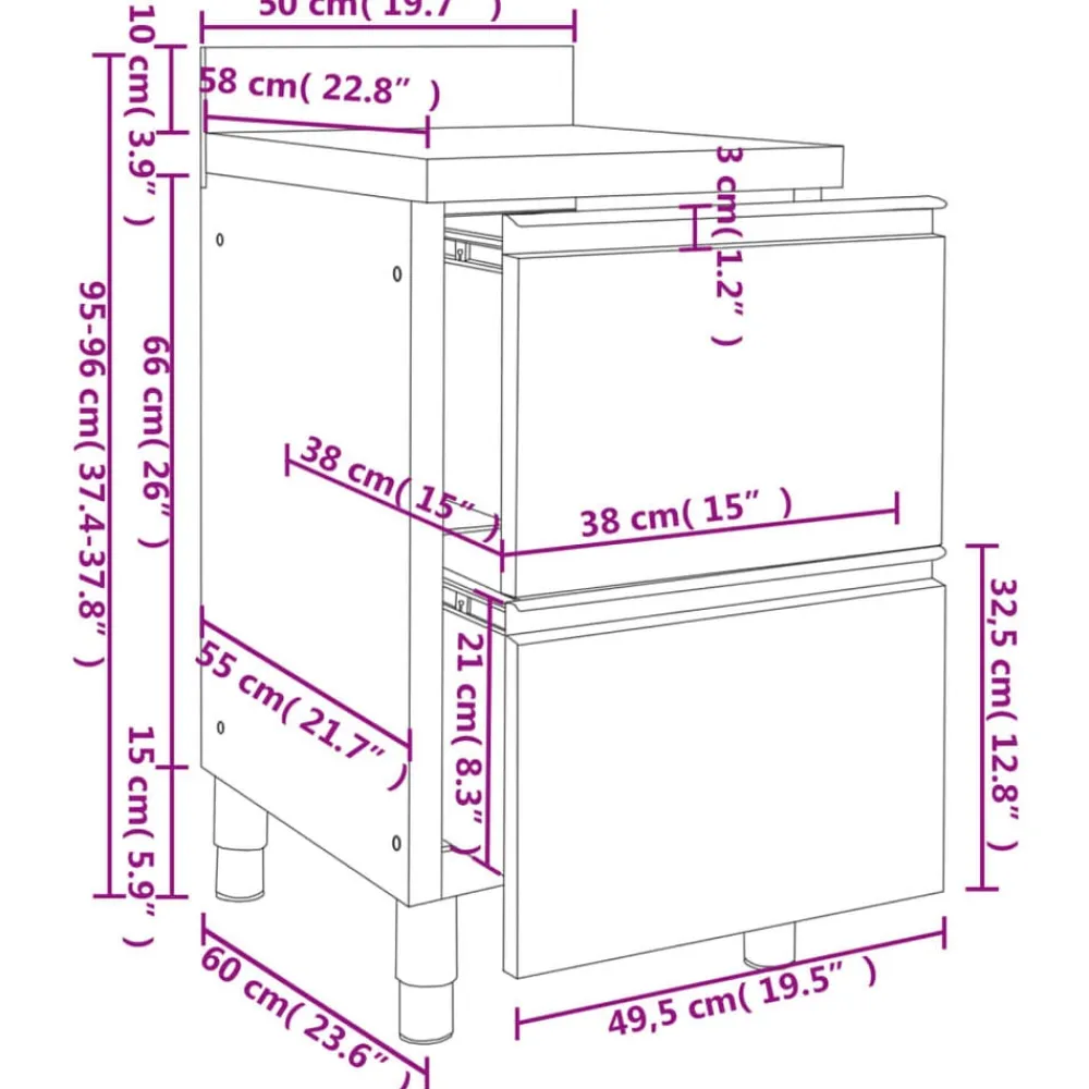 vidaXL Armario de cocina comercial con 2 cajones 50x60x96 cm Sale