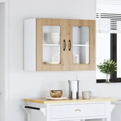 vidaXL Armarios Y Almacenamiento-Armario de cocina de pared con puerta de cristal 
