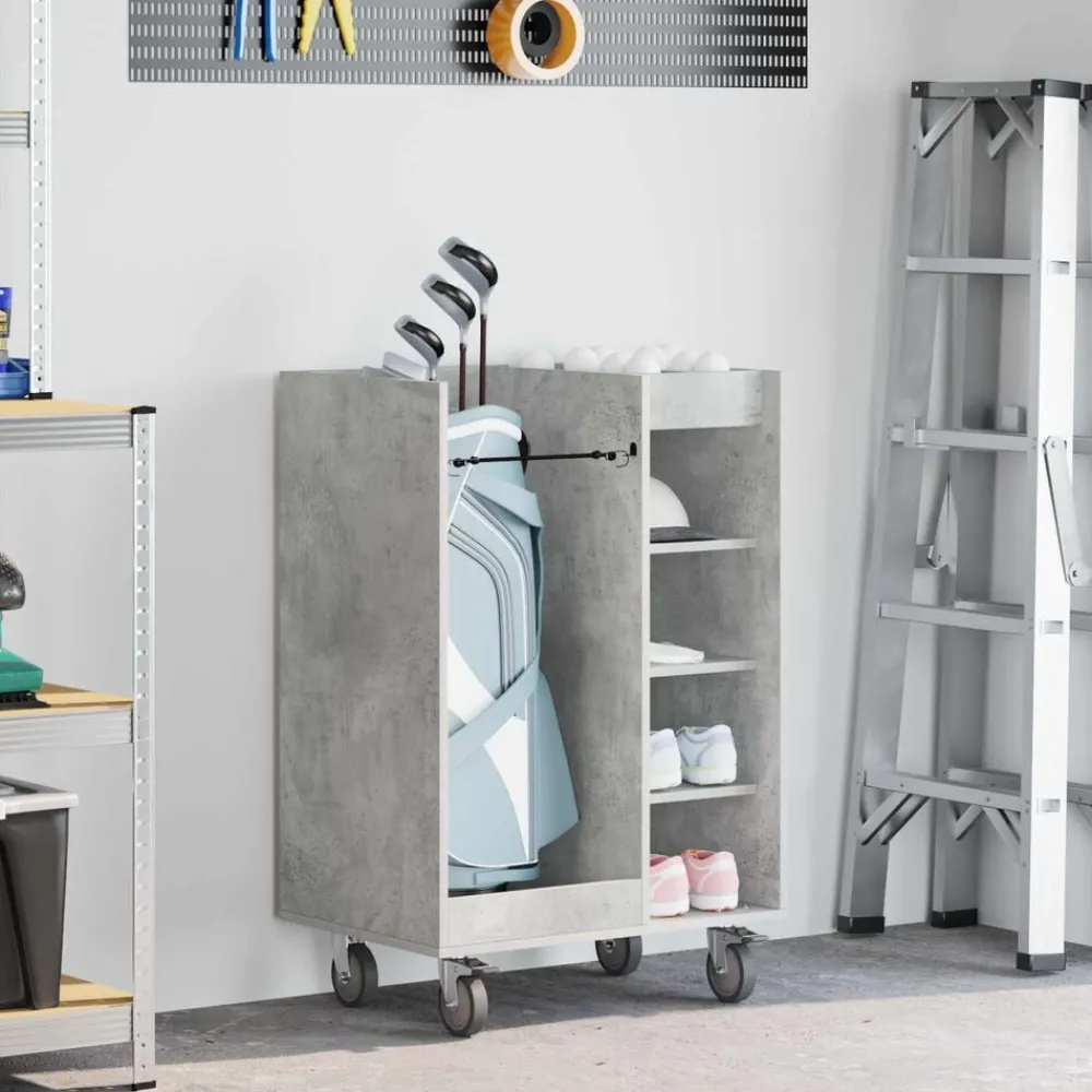 vidaXL Armario de Golf con rueda Liso Gris Concreto 65 x 45 x 98 cm Gris hormigón Outlet