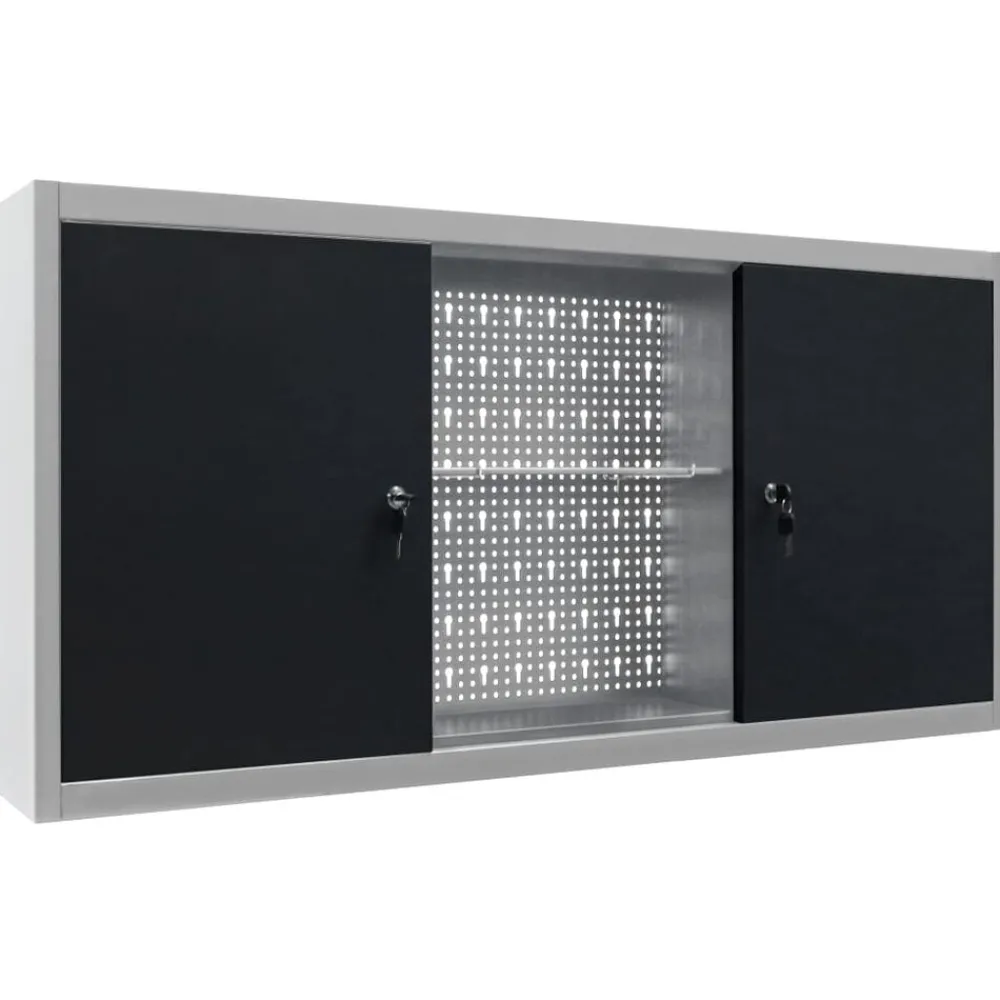 vidaXL Accesorios De Bricolaje-Armario de herramientas de pared industrial metal gris y negro