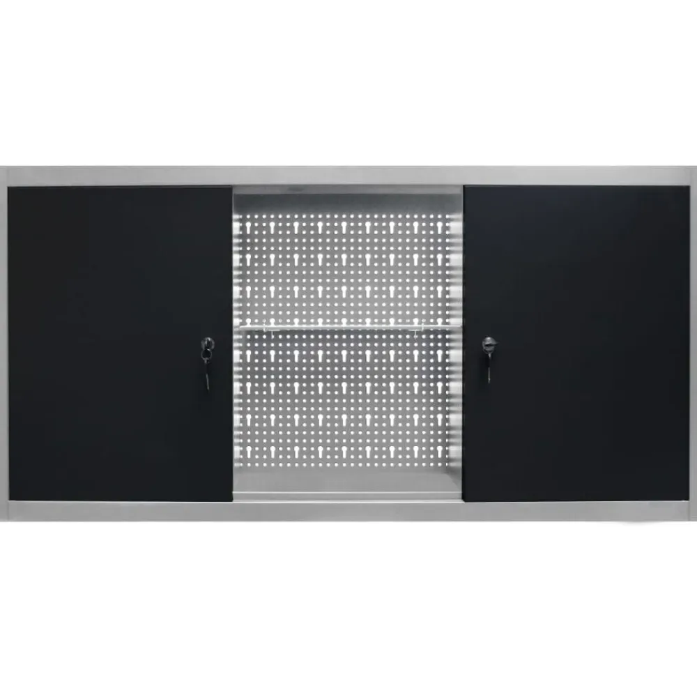 vidaXL Accesorios De Bricolaje-Armario de herramientas de pared industrial metal gris y negro
