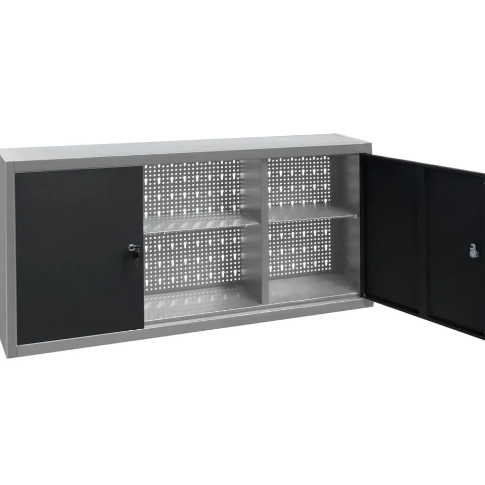 vidaXL Accesorios De Bricolaje-Armario de herramientas de pared industrial metal gris y negro