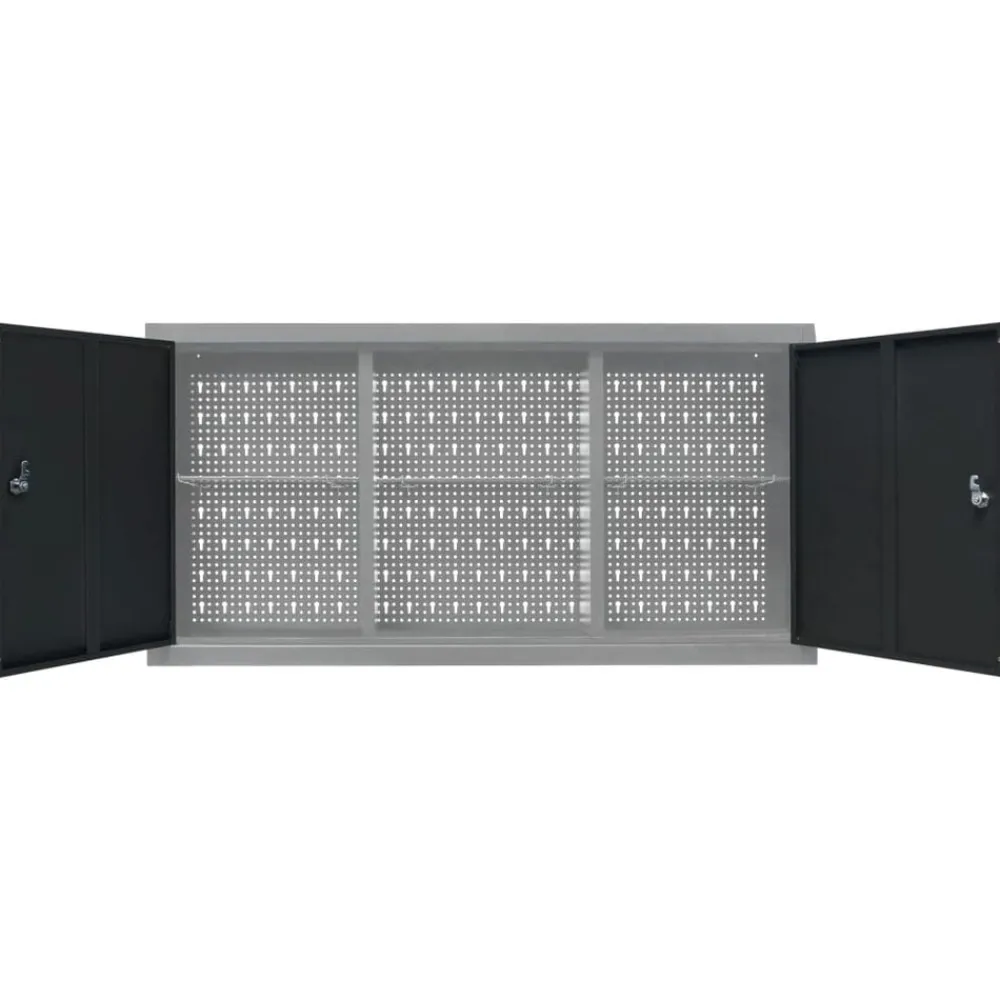 vidaXL Accesorios De Bricolaje-Armario de herramientas de pared industrial metal gris y negro