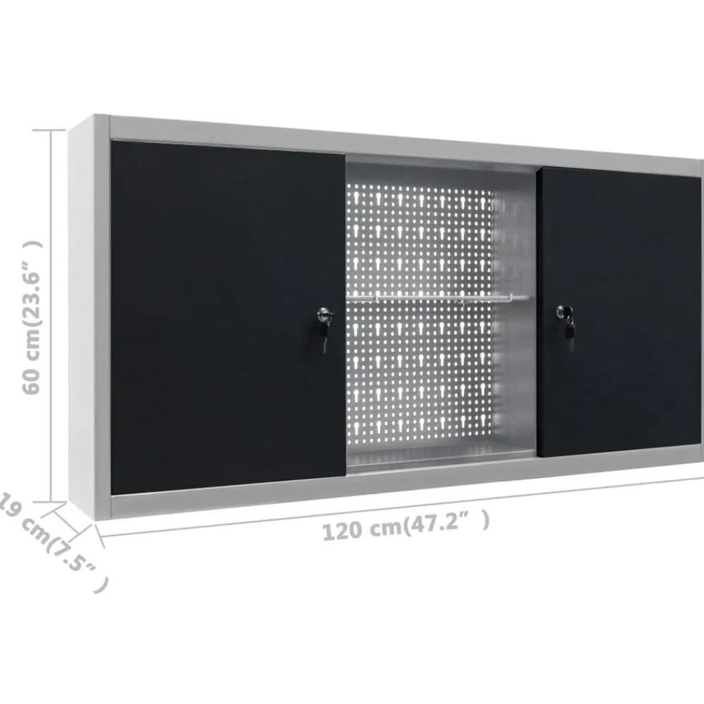 vidaXL Accesorios De Bricolaje-Armario de herramientas de pared industrial metal gris y negro
