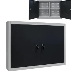 vidaXL Accesorios De Bricolaje-Armario de herramientas de pared industrial metal gris y negro
