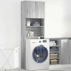 vidaXL Armario de lavadora madera ingeniería 64x24x190 cm Gris sonoma New